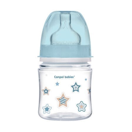 Canpol Babies Stars Newborn Baby Bottle, 120 ml, 0-3 Months - Blue