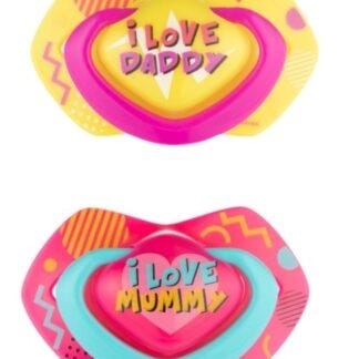 Canpol Babies Neon I Love Mummy and Daddy Pacifier, 6+ Months - 2 Pieces