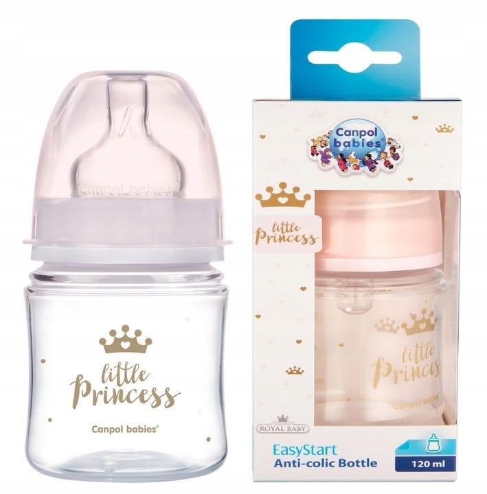 Canpol Babies Royal Baby Little Princess Bottle, 120 ml, 0-3 Month - Pink