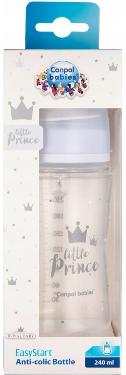 Canpol Babies Royal Baby Little Prince Bottle - 240 ml - 3+ Months - Blue