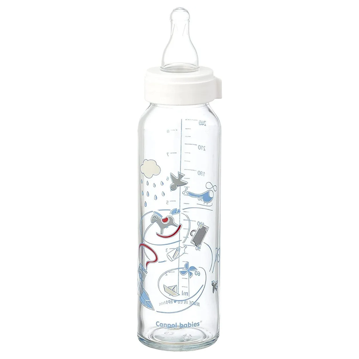 Canpol Babies Rocking Horse Glass Bottle with Silicone Teat - 12+ Months - 240 ml - Blue