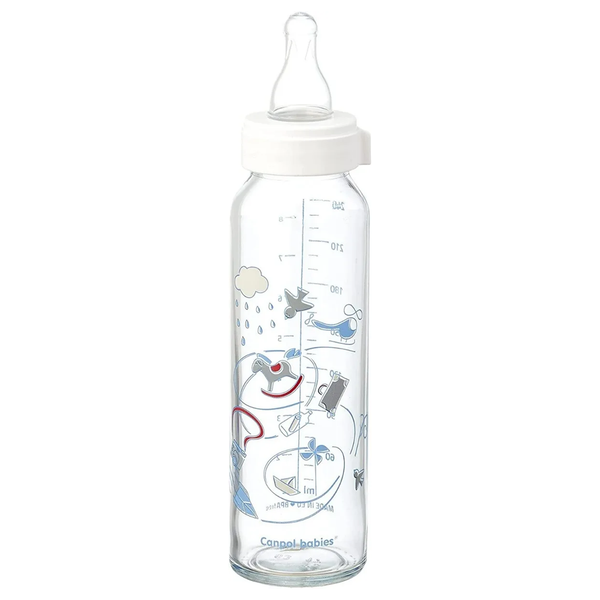 Canpol Babies Rocking Horse Glass Bottle with Silicone Teat - 12+ Months - 240 ml - Blue