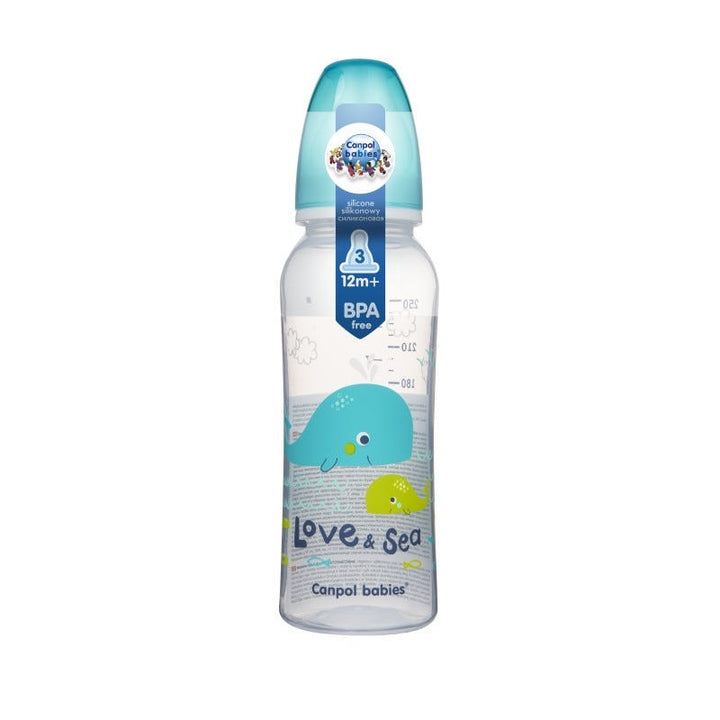 Canpol Babies Love and Sea Narrow Neck Bottle, 12+ Months, 250 ml - Blue