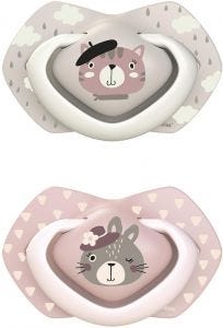 Canpol Babies Silicone Soothing Pacifier Cats, 6+ Months, 2 Pieces - Beige and Pink
