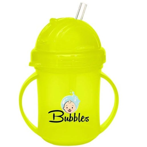 Bubbles Baby Cup with Silicone Straw, Cover and Handles - Yellow