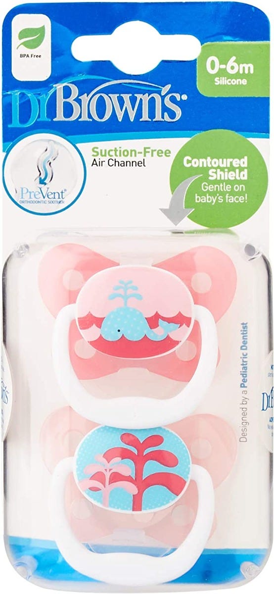 Dr. Brown's PreVent Butterfly Pacifier 0-6 Months| Pink | 2 Pieces