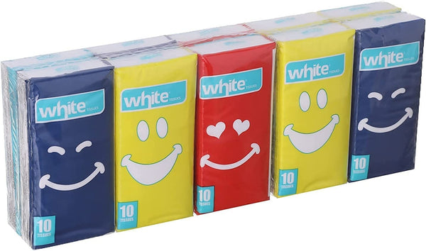 White Pocket Smiling Face Tissue | Pack Of 10 | 100 Tissue