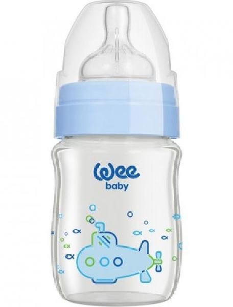 Wee Baby Submarine Glass Feeding Bottle, 180 ml - Blue