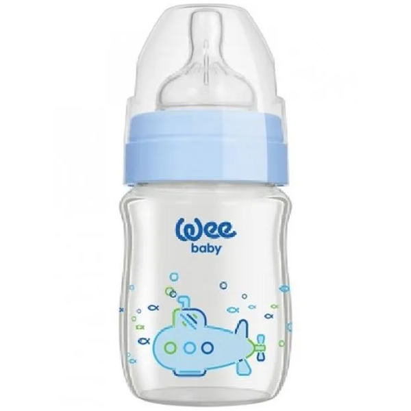 Wee Baby Submarine Glass Feeding Bottle, 180 ml - Blue