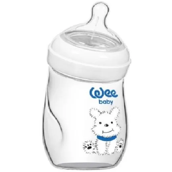 Wee Baby Dog Angled Natural Glass Heat Resistant Bottle - 260 ml
