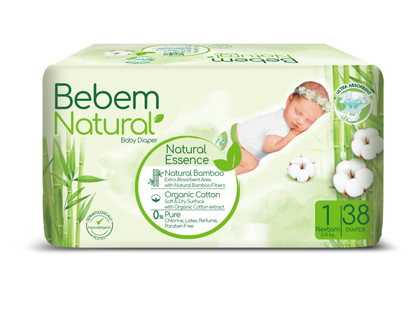 BeBem Natural Size 1 Newborn Diapers|2-5 kg|38 Diapers