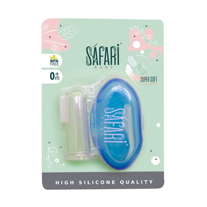 Safari Silicone Toothbrush with Container - Blue