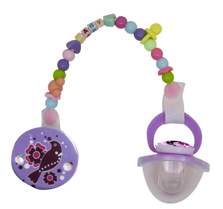 Safari Bird and Flowers Pacifier with Holder - 0-6 Months - Purple