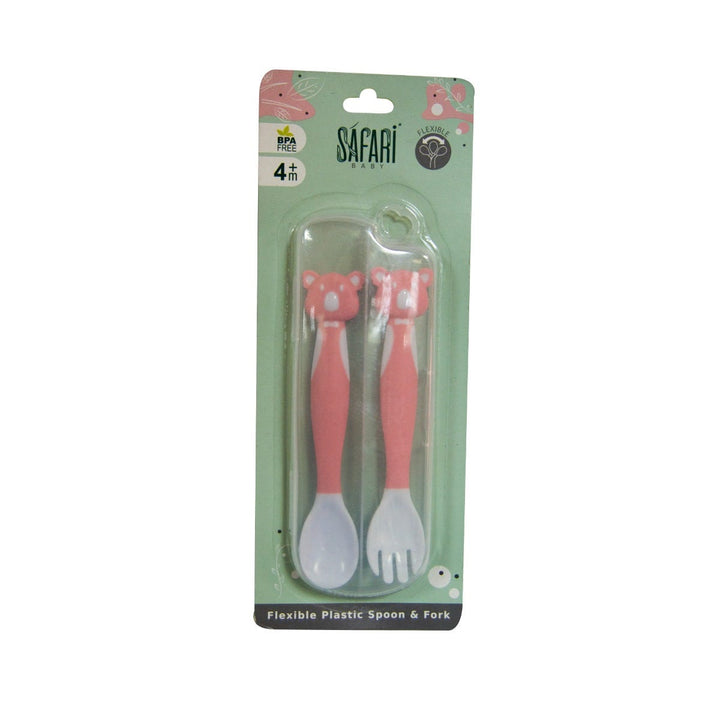 Safari Baby Flexible Spoon & Fork Set | Pink