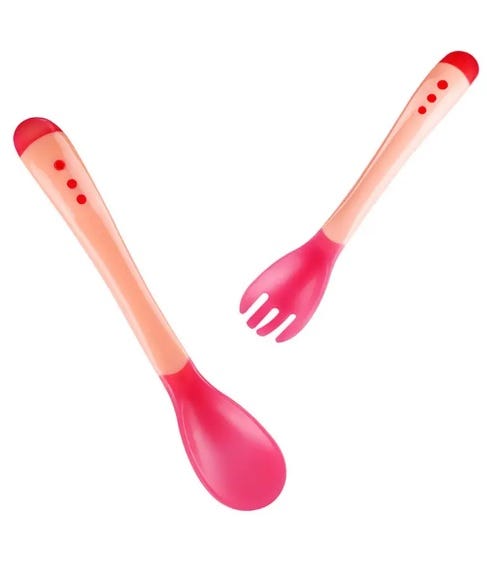 Safari Baby Color Changing Feeding Spoon & Fork | 2 Pcs | Red