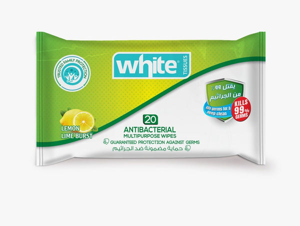 White Antibacterial Multipurpose Wipes - 20 Wipes