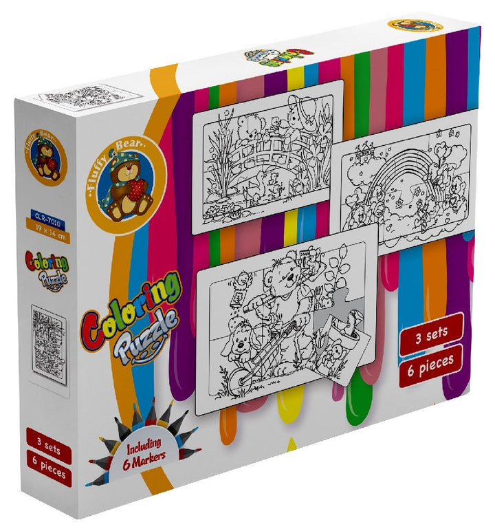 Fluffy Bear Bears, 3 Coloring Puzzle Sets - 6 Pieces