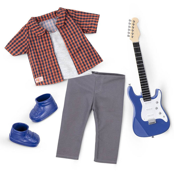 Our Generation Plaid to Rock Deluxe Boy Shirt with Guitar Outfit