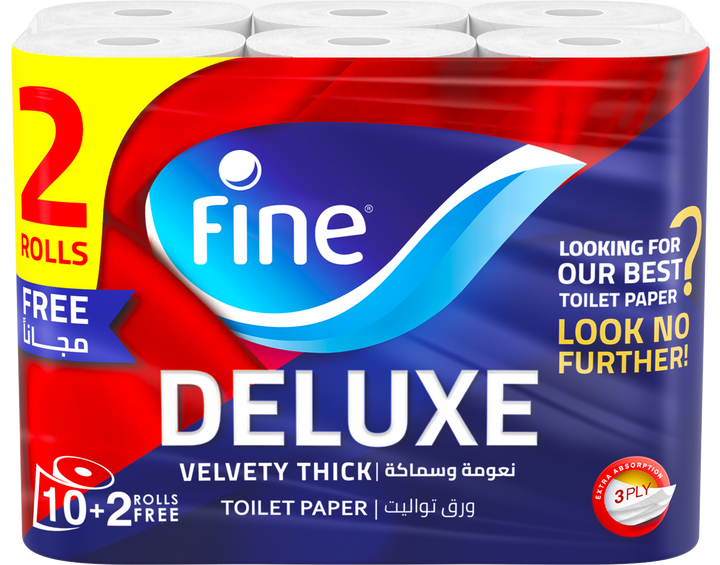 Fine Deluxe Extra Strong Velvety Thick Toilet Rolls - 12 Rolls