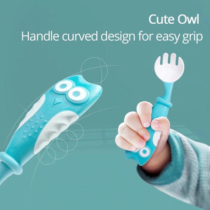 Sunveno Baby Feeding  Owl Spoon & Fork Set | Blue & Green