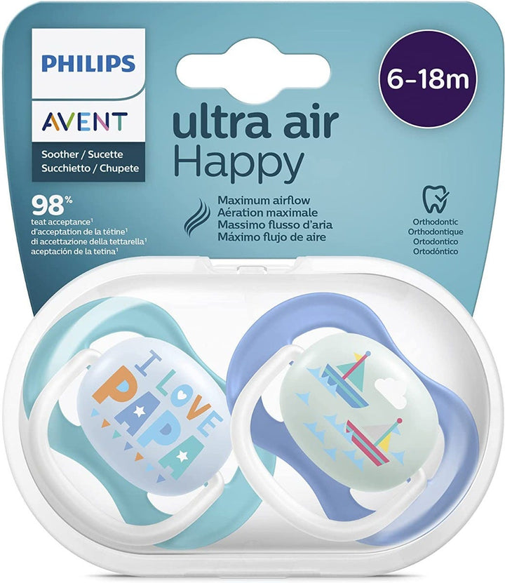 Philips Avent I Love Papa Ultra Air Pacifier 6-18 Months - 2 Pieces
