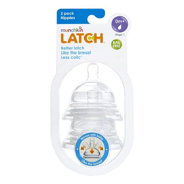 Munchkin Latch Feeding Bottle Nipple, 2 Pieces - Clear
