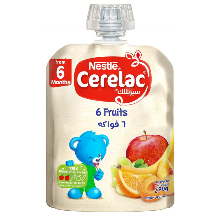 Cerelac 6 Fruits Puree Baby Food Pouch|6+ Months|90 gm