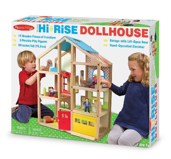 Melissa and Doug Hi-Rise Wooden Dollhouse and Furniture Set - Scale 1:12