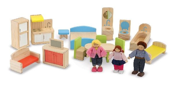 Melissa and Doug Hi-Rise Wooden Dollhouse and Furniture Set - Scale 1:12