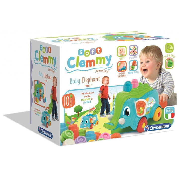 Clementoni Soft Clemmy Elephant Wagon Blocks Cart