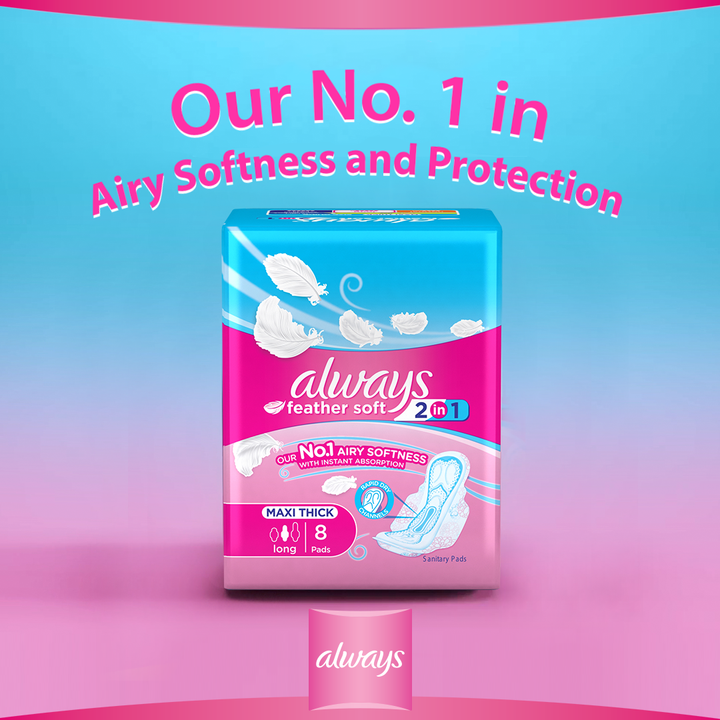 Always 2-in-1 Maxi Thick Long Feather Soft Sanitary Pads - 26 Pads