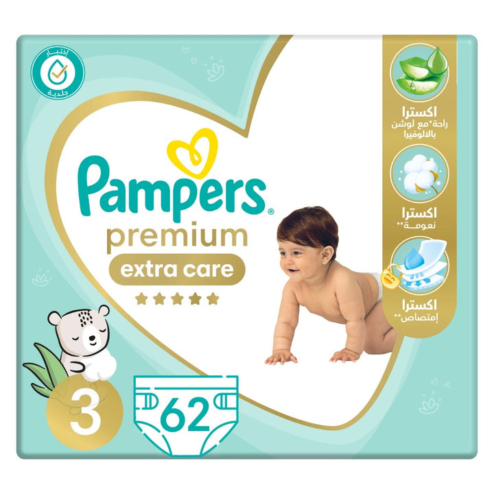 Pampers Premium Extra Care Diapers - Size 3 - 62 Diapers