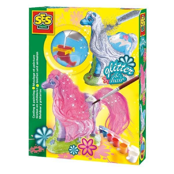SES Creative Children's Glitter Hair Horse Casting and Painting Set
