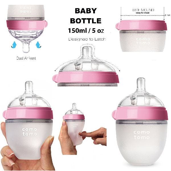 Comotomo Natural Feel Slow Flow Silicone Baby Bottle, 0+ Months, 150 ml - Pink