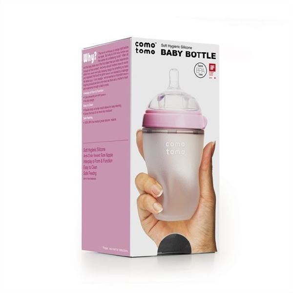 Comotomo Natural Feel Medium Flow Silicone Baby Bottle, 3+ Months, 250 ml - Pink