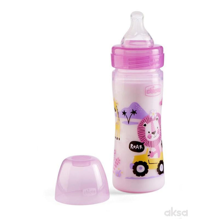 Chicco Well Being Medium Flow Silicone Bottle | 250ml | Pink