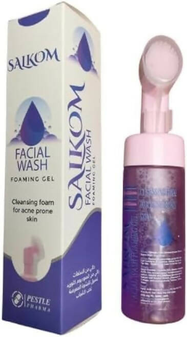 Salkom Face Wash for Oily and Combination Skin with Silicone Brush for Deeper Cleansing Power of Salicylic Acid and Collagen