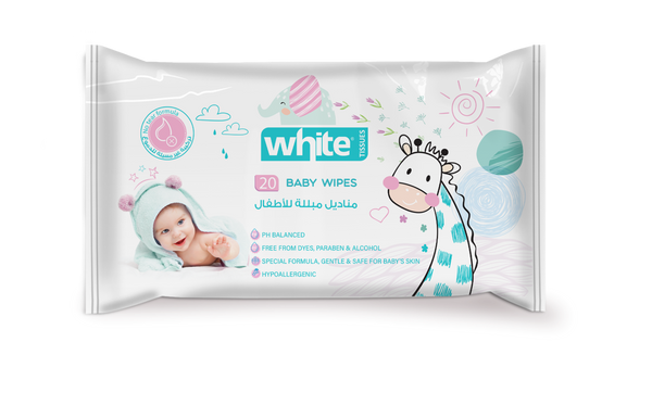 White Baby Wipes - 20 Wipes