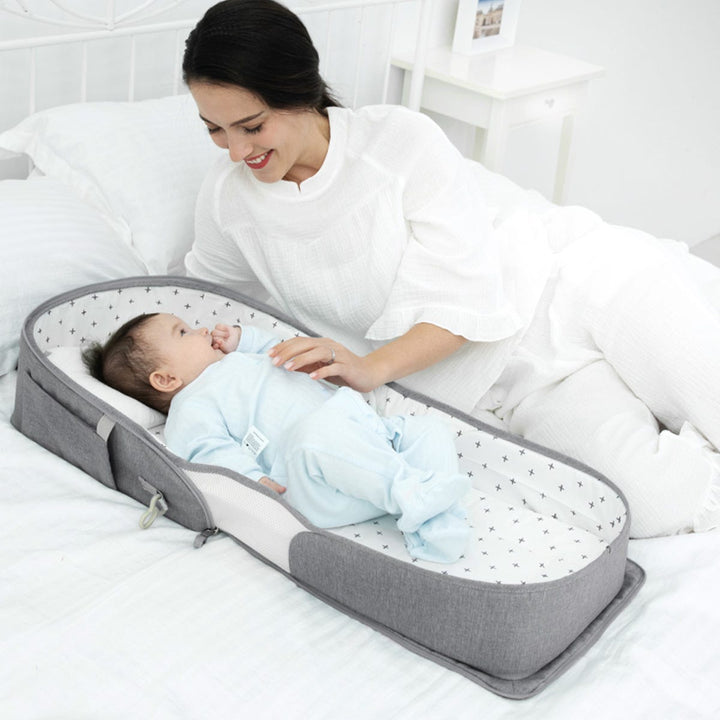 Sunveno Portable Folding Baby Bassinet Crib Diaper Bag | Grey