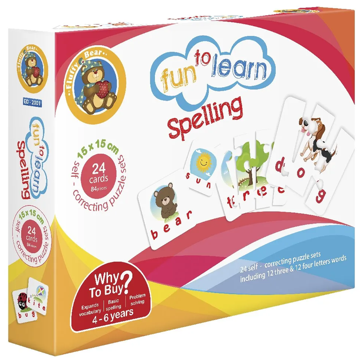 Fluffy Bear Word Spelling, 24 Flash Cards Sets - 84 Pieces