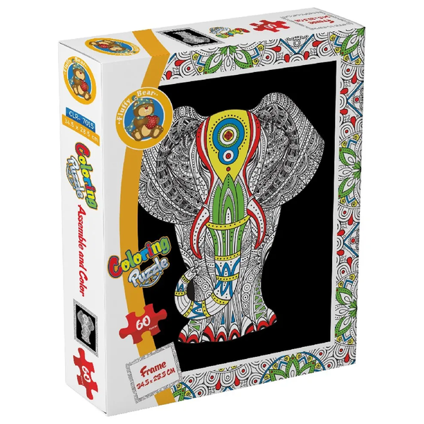 Fluffy Bear Elephant Coloring Puzzle - 60 Pieces