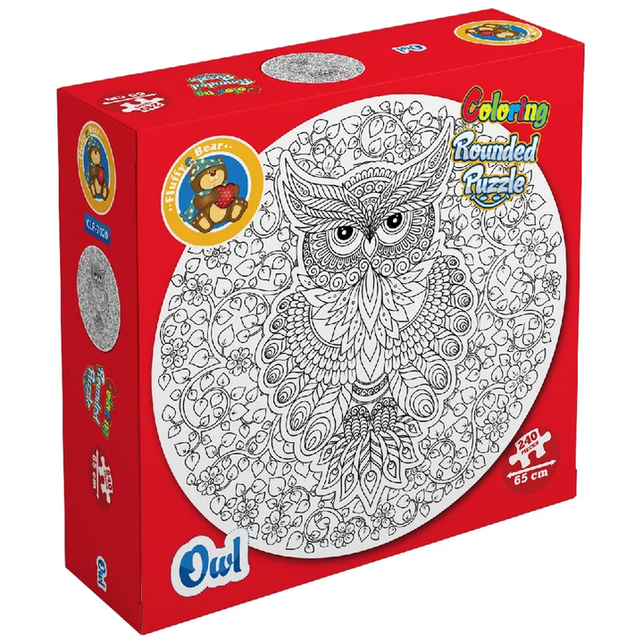 Fluffy Bear Owl Rounded Mandela Coloring Puzzle - 240 Pieces