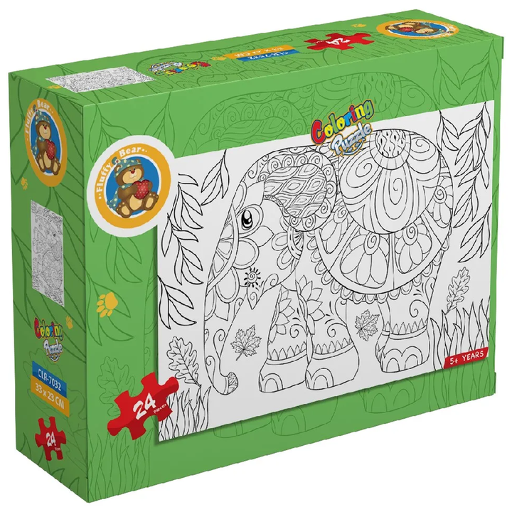 Fluffy Bear Elephant Coloring Puzzle - 24 Pieces