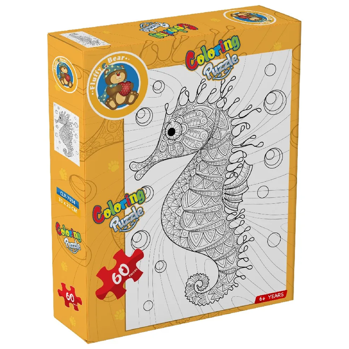 Fluffy Bear Sea Horse Coloring Puzzle - 60 Pieces