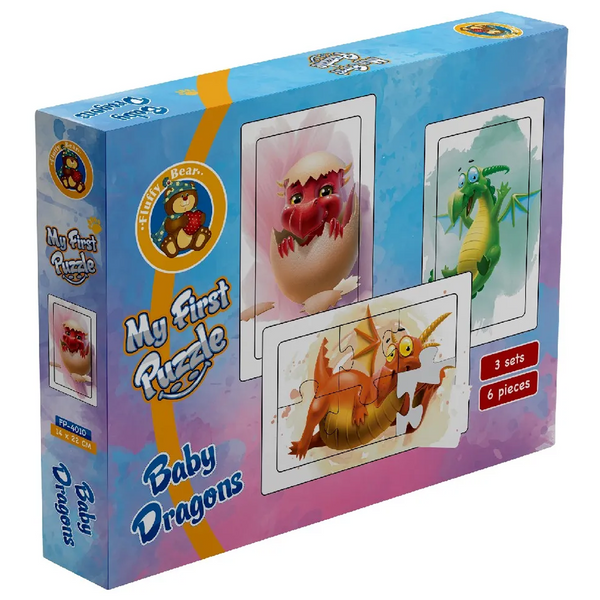Fluffy Bear Baby Dragons, 3 Puzzle Sets - 6 Pieces