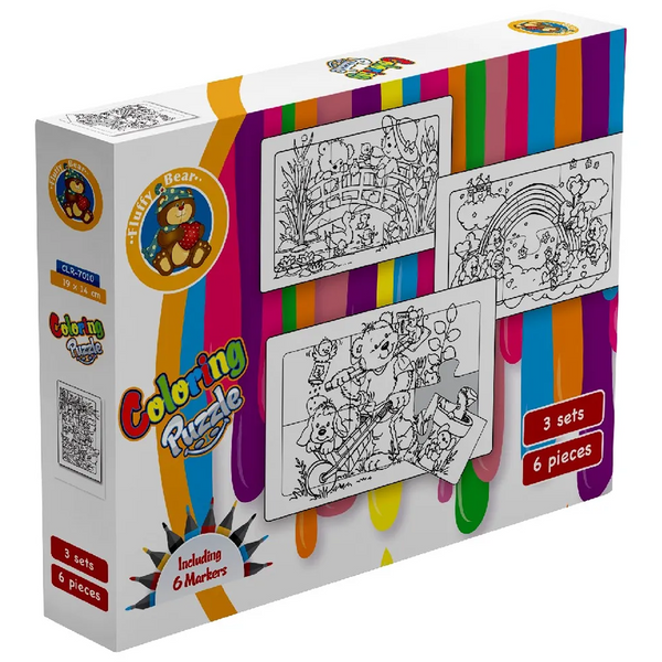 Fluffy Bear Bears, 3 Coloring Puzzle Sets - 6 Pieces