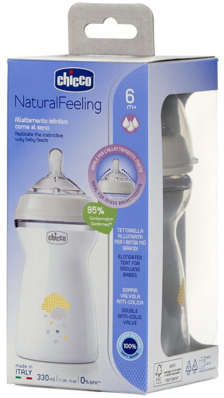 Chicco Natural Feeling Feeding Bottle +6 Months | Grey | 330ml
