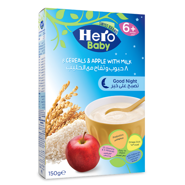Hero Baby Good Night 8 Cereals and Apple with Milk|6+ Months|150 gm