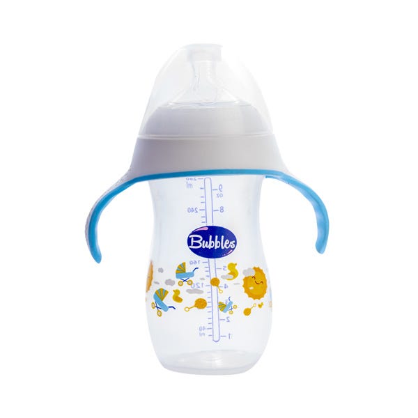 Bubbles Natural Feeding Bottle With Hand | 280ml | Blue