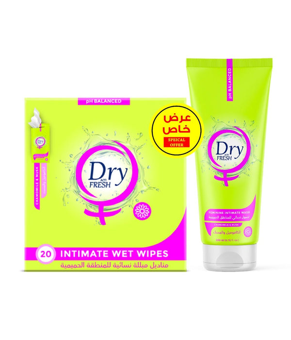 Dry Fresh Chamomile & Musk Feminine Wash + Wipes | Bundle